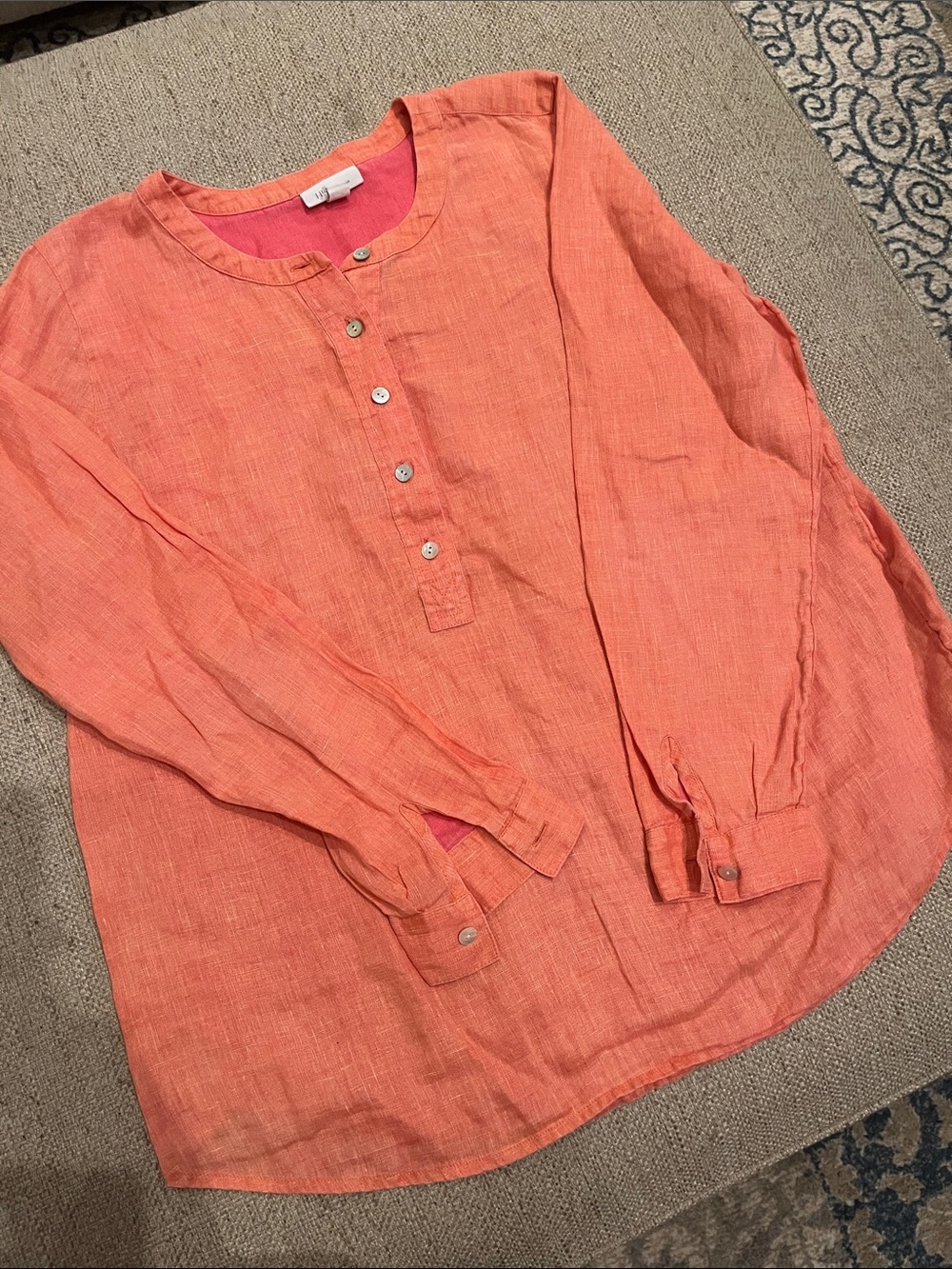 J Jill 100% Linen Women’s Lightweight Long-Sleeve Tunic Shirt in Coral S